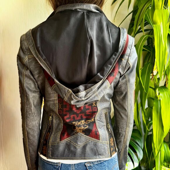 Leather & Bali Silk Ikat Motorcycle Jacket by KIYOTE of BIG SUR (One of a Kind) - Picture 3 of 9